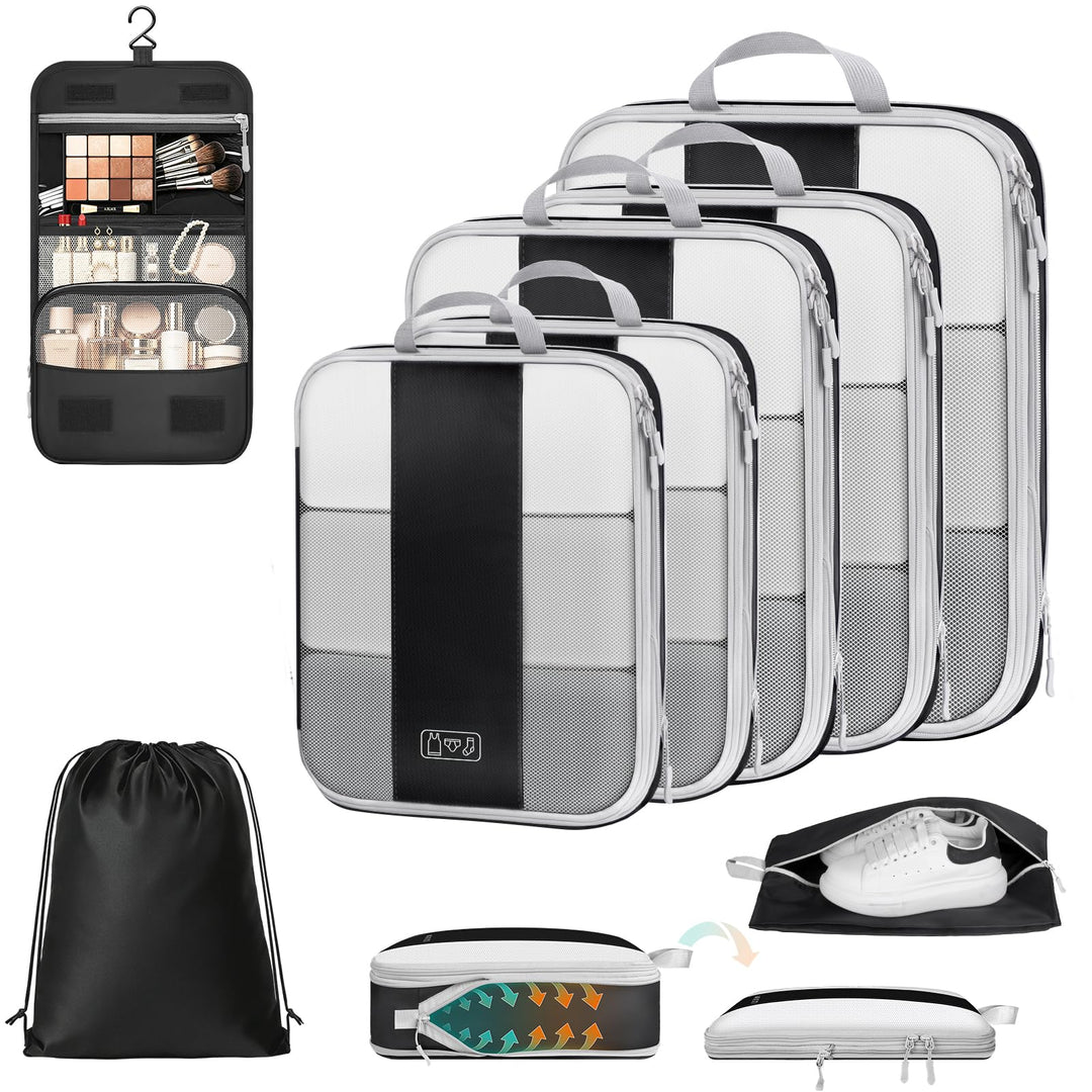 Koffer Organizer mit Kompression, 8 Stück Packing Cubes für Koffer und Rucksack – wasserabweisende P