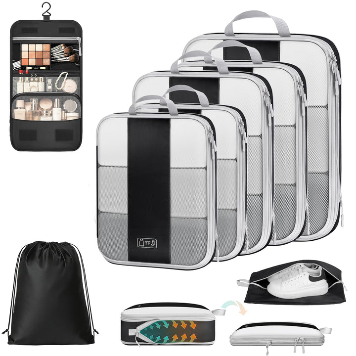 Koffer Organizer mit Kompression, 8 Stück Packing Cubes für Koffer und Rucksack – wasserabweisende P