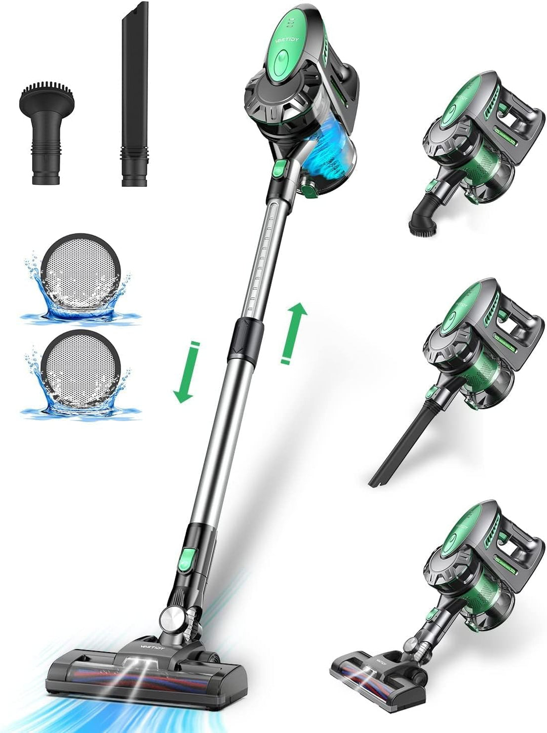 Vactidy Akku Staubsauger kabellos, Blitz V8 Kabelloser Staubsauger mit abnehmbarem Akku, 22KPa Saugk