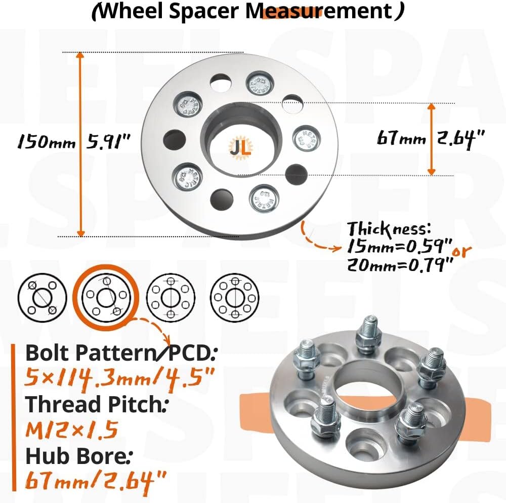 JINGLING KJ 5 Lug Spurverbreiterungen PCD 5 x 114,3 Nabenbohrung 67 mm geschmiedet 2 Stück Thickness