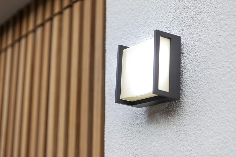 LUTEC LED-Aussenwandleuchte QUBO, kleine Wandlampe aus Aluminium in Anthrazit, Wandleuchte mit 9,5W,