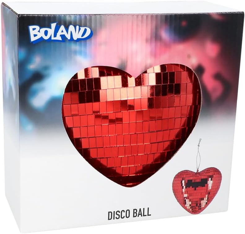 Boland - Glänzende Herz Discokugel, 19 cm, Deko für Disco Fever Mottoparty, Hängedeko für Hochzeit o