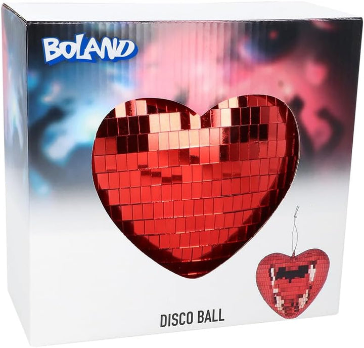Boland - Glänzende Herz Discokugel, 19 cm, Deko für Disco Fever Mottoparty, Hängedeko für Hochzeit o