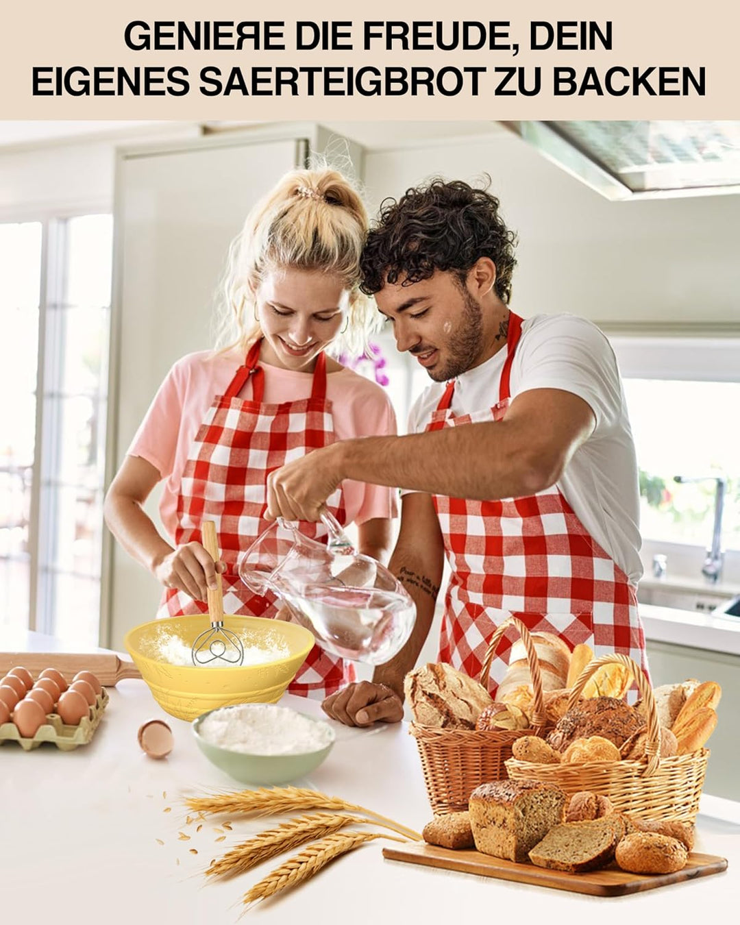 Gärkörbchen - 2 Gärkorb Set aus Silikon Oval und Rund,32 OZ Sauerteig Starter Set Gelb, Gelb