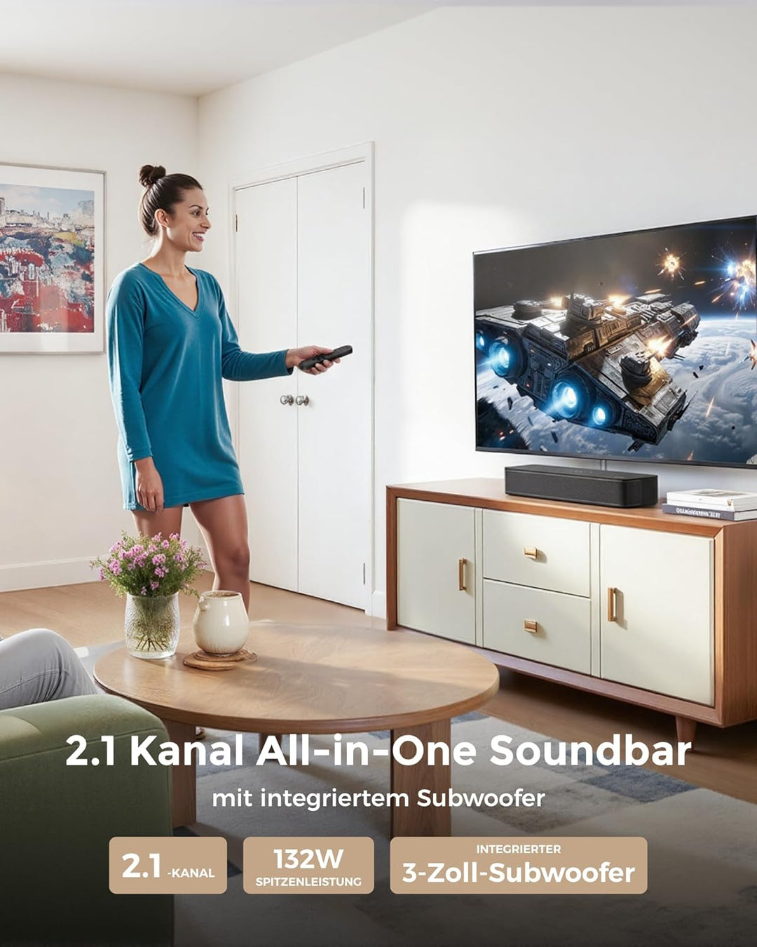 ULTIMEA 2.1 Soundbar für TV Geräte mit integriertem Subwoofer, APP-Steuerung, 132W All-in-One PC Sou