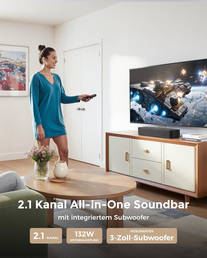 ULTIMEA 2.1 Soundbar für TV Geräte mit integriertem Subwoofer, APP-Steuerung, 132W All-in-One PC Sou