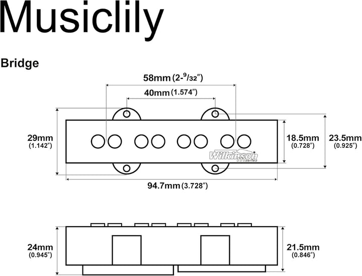 Wilkinson WOJB Vari Gauss Keramik 4-Saiter Jazz Bass Tonabnehmer Steg Pickup für JB Style E-Bass, Sc