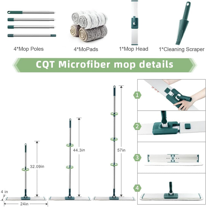 CQT Kommerzieller Flacher Mikrofaser-Bodenwischer, Reinigungssystem, 61 cm, nasses, trockenes und st