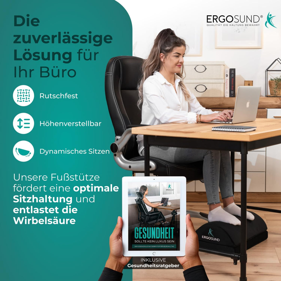 ERGOSUND Fussstütze Schreibtisch [TESTSIEGER] - Premium Schaumstoffkern - Höhenverstellbare Fussbank