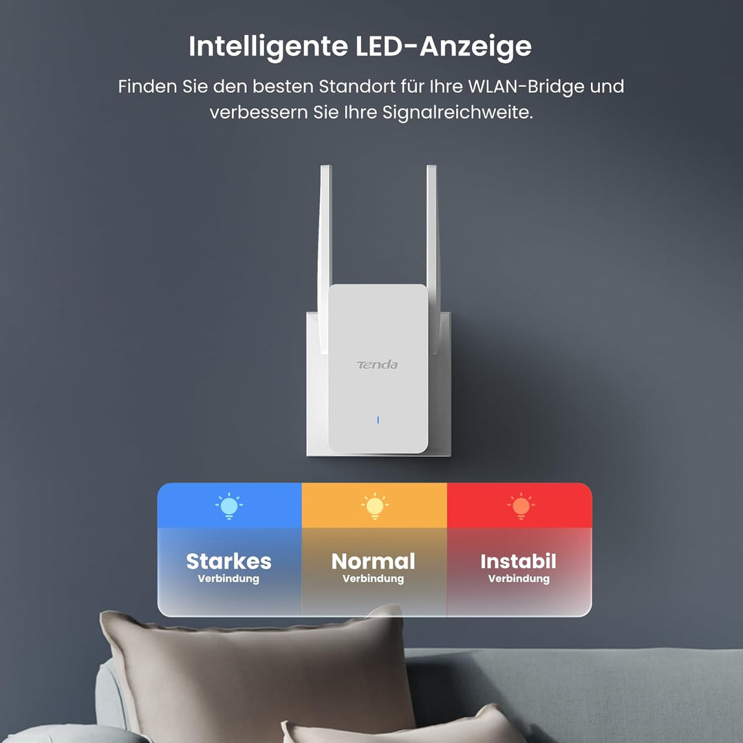Tenda A33 WiFi 6 Repeater WLAN Verstärker (AX3000 Dualband 5GHz:2402Mbps+2,4GHz:574Mbps), 2*5dBi Ant