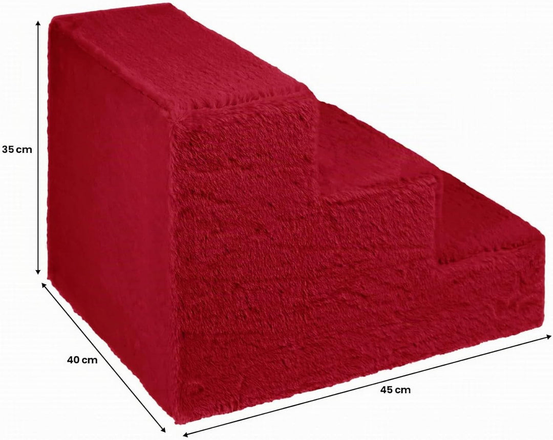 Mg Design Hundetreppe 3 Stufen in Rot – Stabiler Holzrahmen, gelenkschonend, leicht &amp; mobil, für Sof