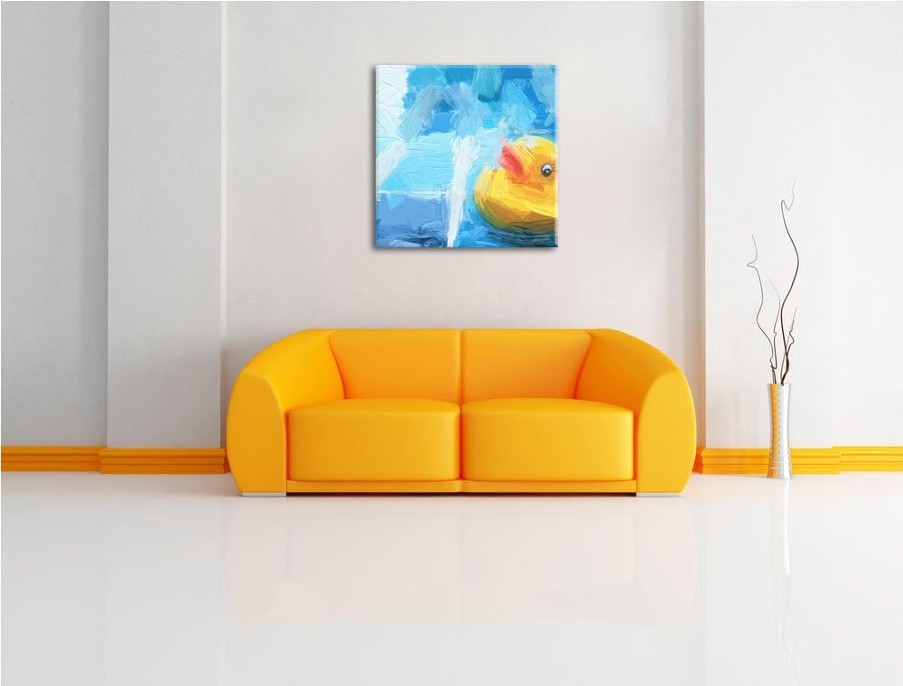 Quietsche Ente im Wasser, Format: 70x70 auf Leinwand, XXL riesige Bilder fertig gerahmt mit Keilrahm