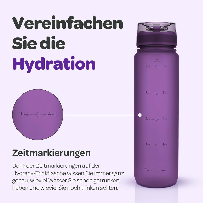 Hydracy Trinkflasche mit Fruchteinsatz - 500ml Wasserflasche - BPA-freie Trinkflasche mit Zeitmarkie