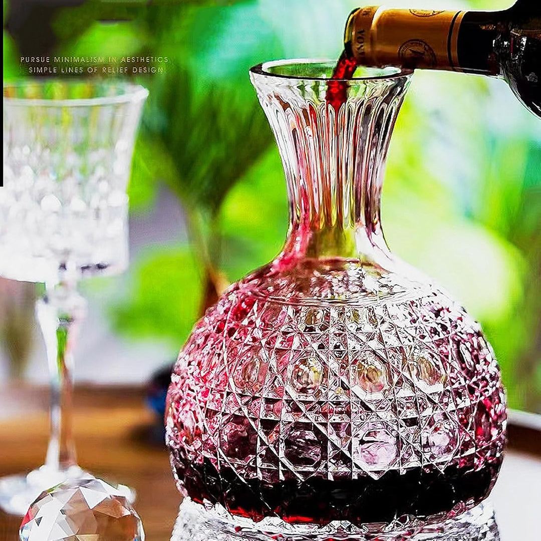 Lvpradior Kristallglas-Weindekanter, 360° drehbarer Relief-Rotweinbelüfter-Spenderausgiesser, 1,5 l