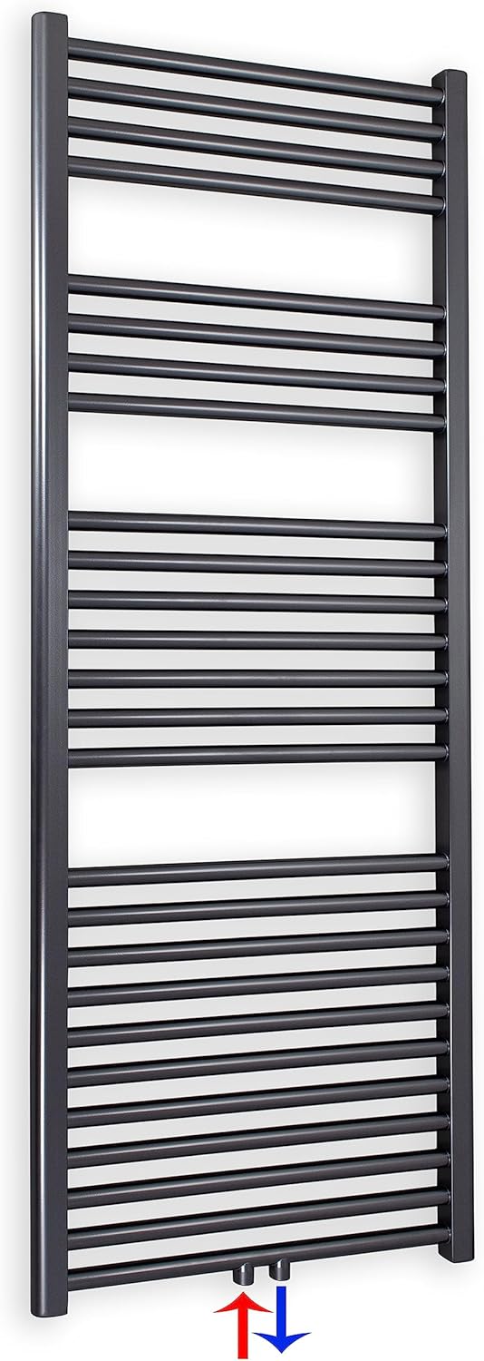 Heizkörper Badheizkörper Handtuchwärmer mit Mittelanschluss 50 mm anthrazit (1424 x 600 mm) (717 Wat