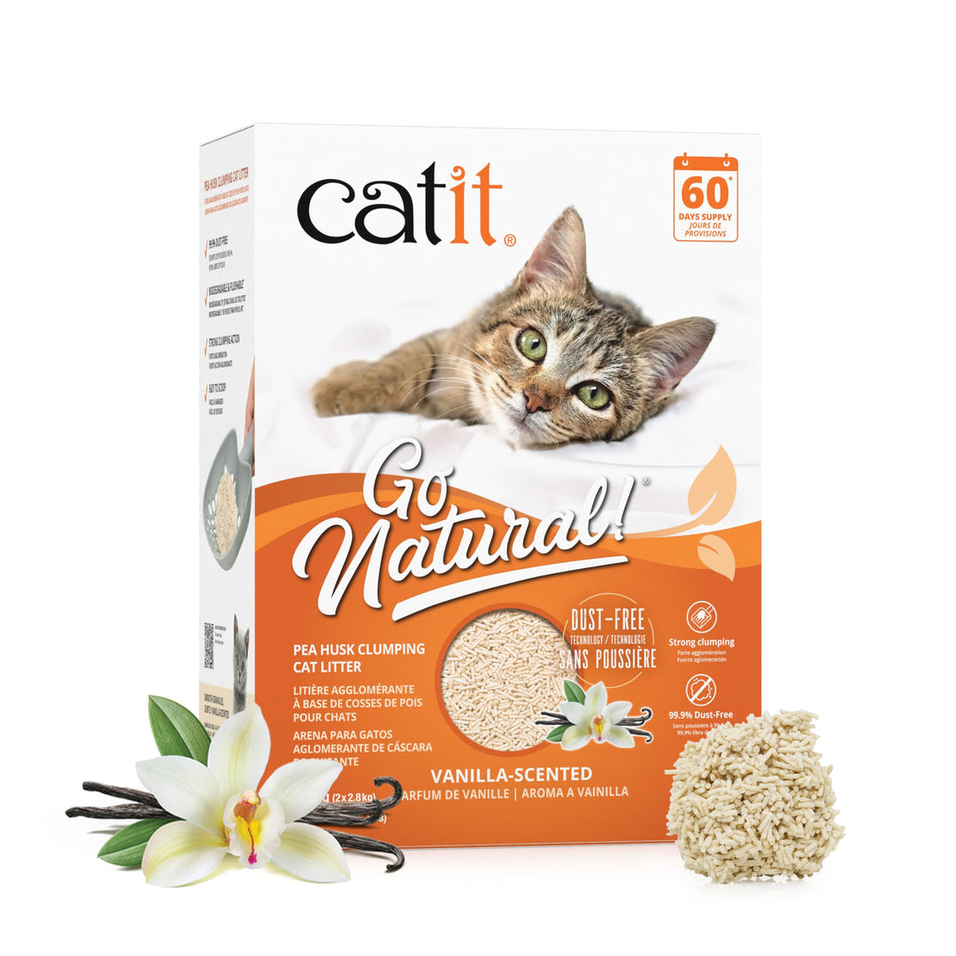 Catit Go Natural!, klumpende Katzenstreu, aus Erbsenhülsen, mit Vanilleduft, 2 x 2,8kg (5,6kg), Vani