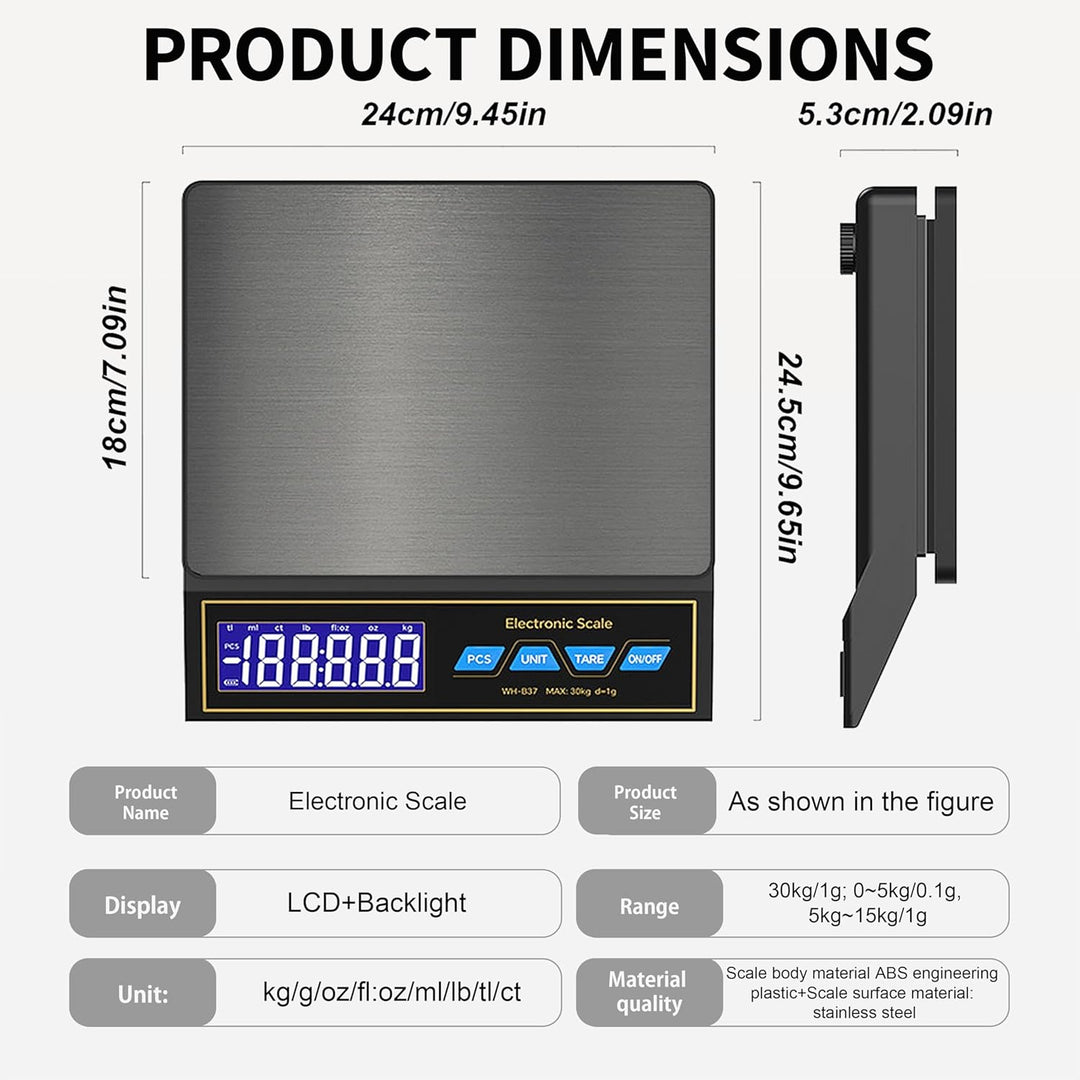 Digitale Küchenwaage 30kg, USB-C Aufladbar und Präzise | Tara-Funktion, Stückzählung, Ideal für Koch