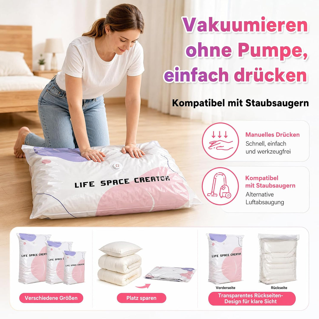 4 Stück Vakuumbeutel Ohne Pumpe, No‑Pump Vacuum Large Storage Bags