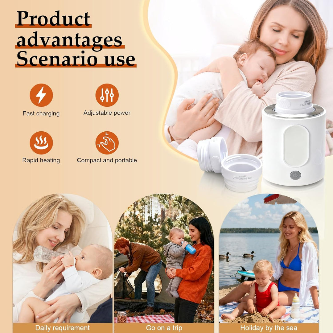 Flaschenwärmer Baby 4-in-1, Tragbarer Babykostwärmer mit Präzisionstemperatur (37°C) & 4 Modi, 360°