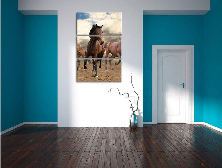 Pixxprint Western Pferde Cowboy als Leinwandbild | Grösse: 3 Teilig (120x80) | Wandbild| Kunstdruck