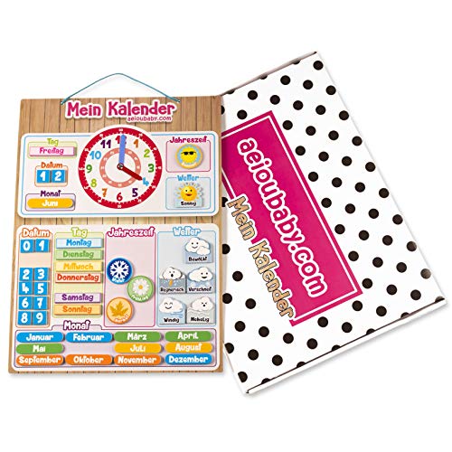 MAGNETISCHE KINDER-KALENDERUHR, Lernspiel Datum Wetter und Zeit für Wand oder Kühlschrank, 43x32cm.