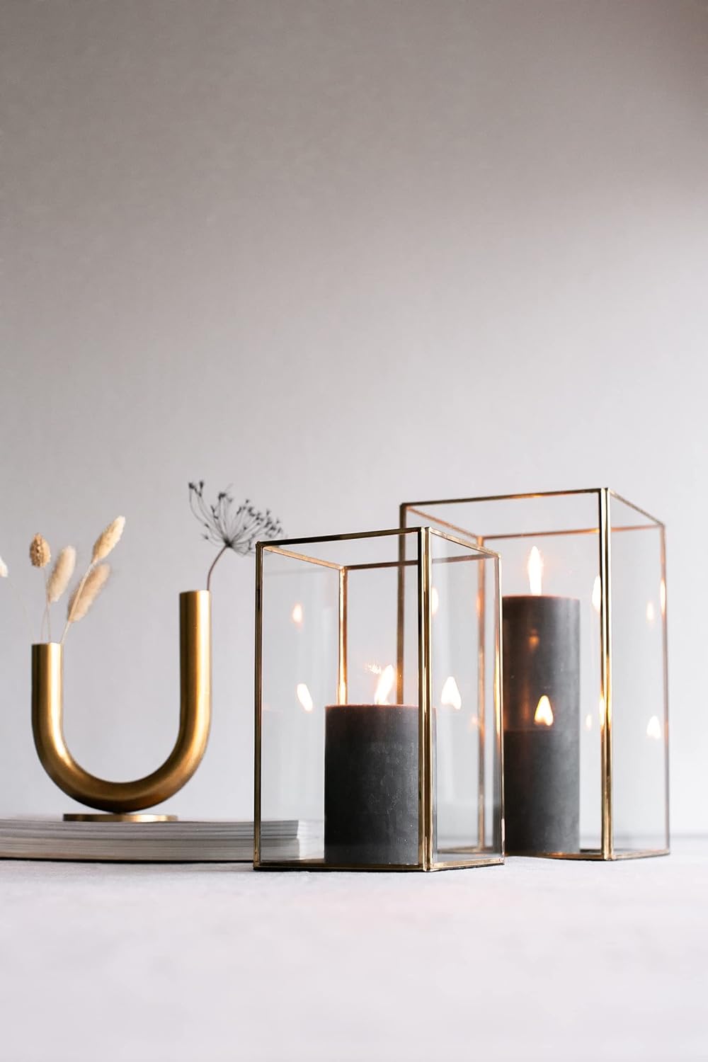 LaLe Living Laterne BATU 2er Set aus Eisen in Vintage Gold, Windlicht für Stumpenkerzen und Teelicht