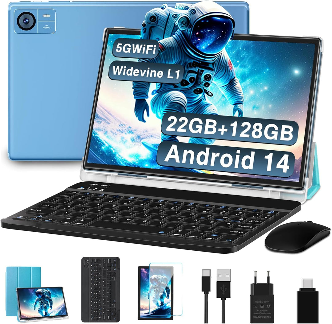 2025 Neueste Tablet 10 Zoll Android 14 mit 22GB RAM+128GB ROM 1TB TF, Octa-Core,Widevine L1,5G+2.4G