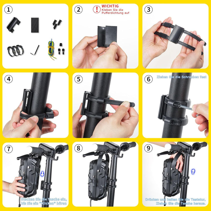 CHICLEW E Scooter Tasche für Elektroroller, Brandneue wasserdichte Roller Tasche Front Tube Bag mit