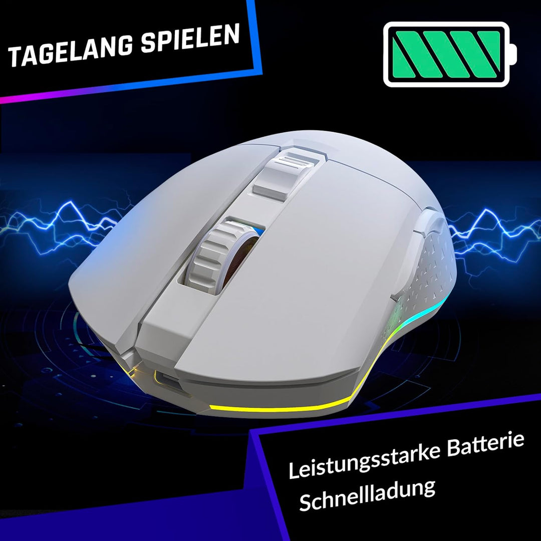 KLIM Blaze - Wiederaufladbare kabellose RGB Gaming Maus - NEU - Hochpräziser Sensor mit Langer Akkud
