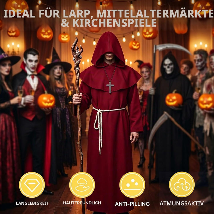 KONVINIT Mönch Robe Kostüm Männer Prister Gewand Kostüm Mittelalterliche Robe mit Kapuze Halloween K