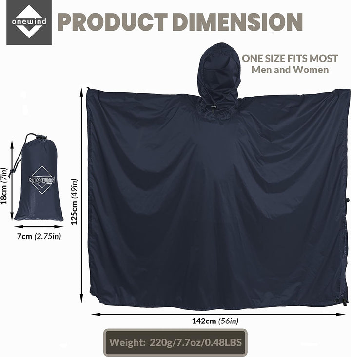 onewind Rucksack Regen Poncho Ultraleichte Kapuze Regenmantel S Dunkelgrau-226cm*142cm, S Dunkelgrau