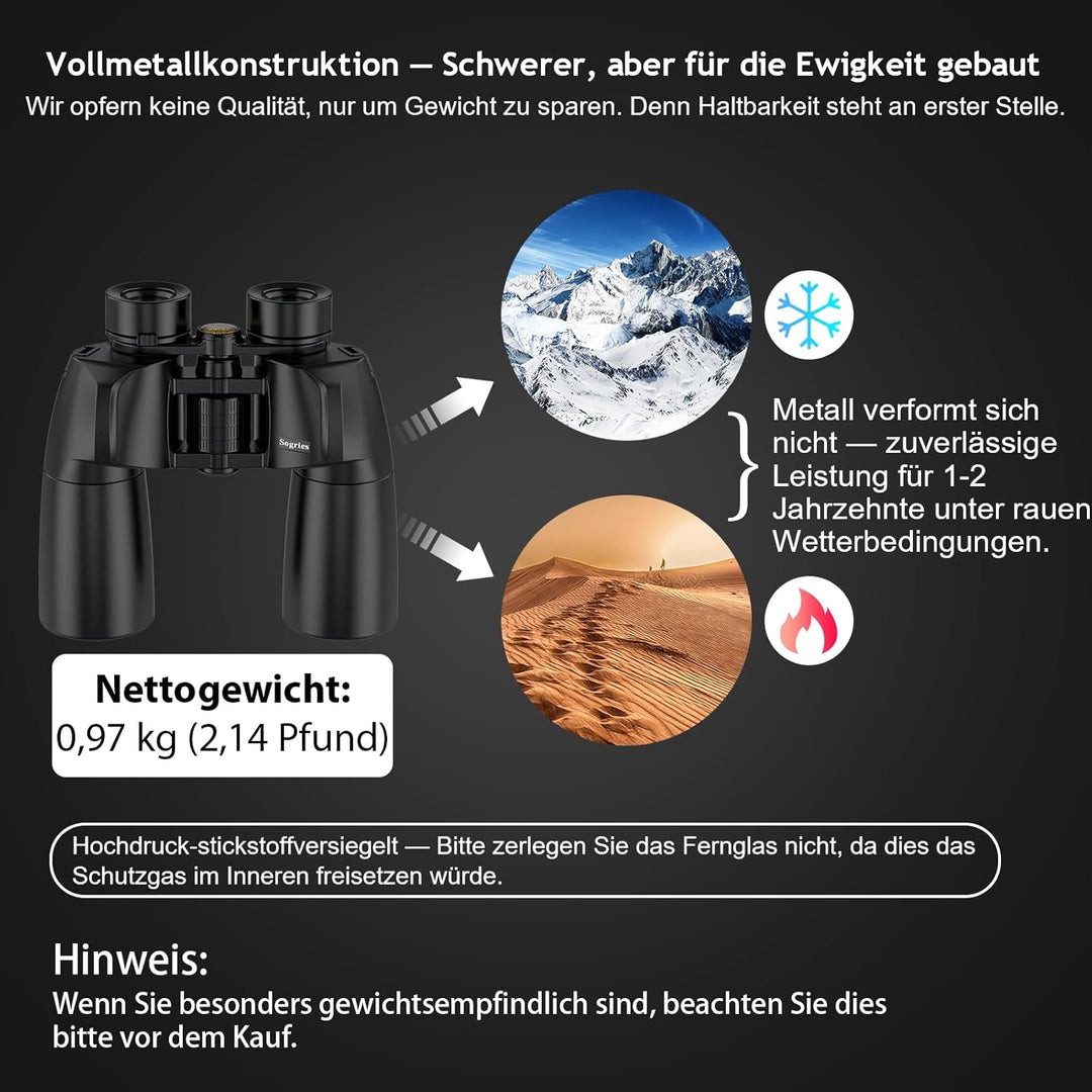 10 x 50 Fernglas - Hochleistungs-Fernglas für Erwachsene, HD optisches System, Rutschfester Griff, w