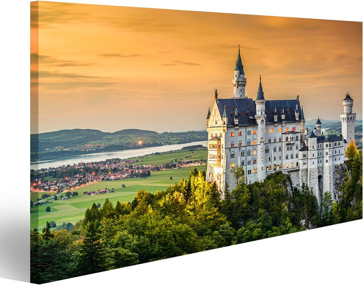 islandburner, Bild auf Leinwand Schloss Neuschwanstein in den bayerischen Alpen Deutschlands. Wandbi