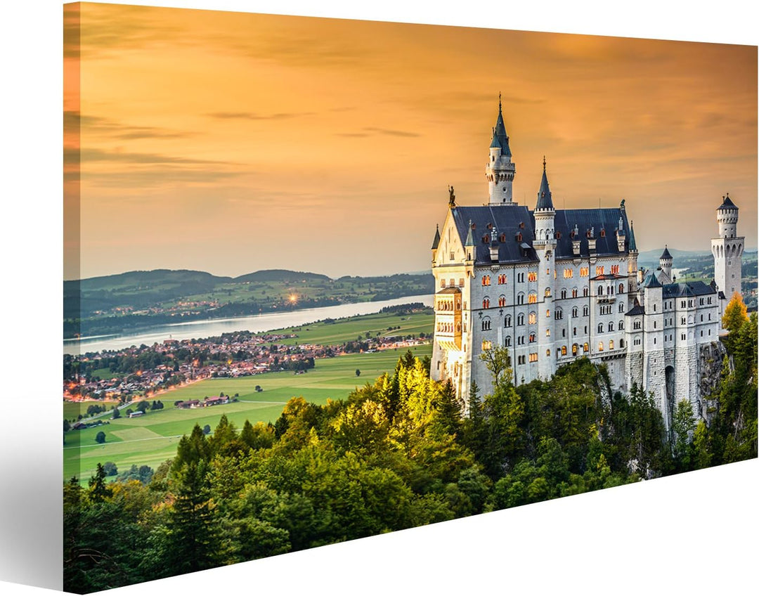 islandburner, Bild auf Leinwand Schloss Neuschwanstein in den bayerischen Alpen Deutschlands. Wandbi