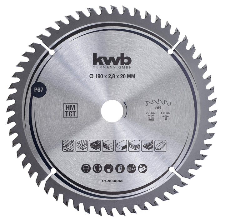 kwb Kreissägeblatt 190 x 20 mm, sehr feiner Schnitt, Sägeblatt geeignet für Arbeitsplatten, Holz und