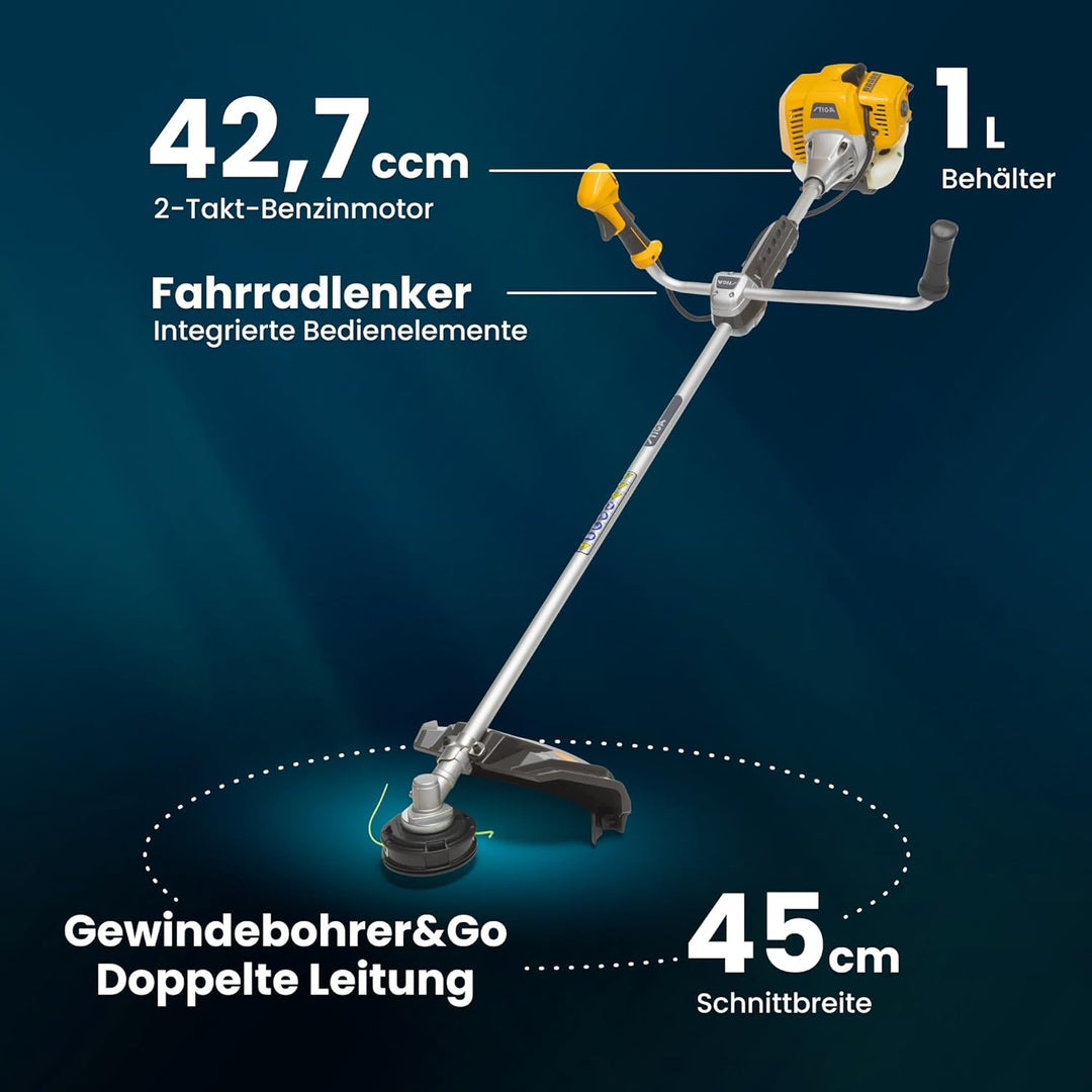 STIGA BC 545 B Benzin-Motorsense, 42,7 cm³, 45 cm – Tap&Go Doppelleinenkopf, 3-Zahnmesser – Für Gart