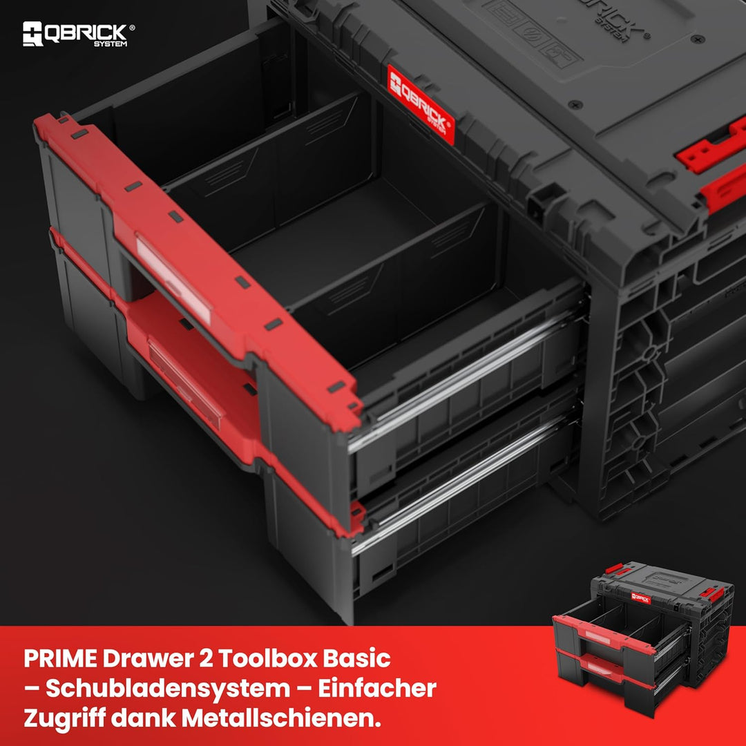 Qbrick System Werkzeugkoffer Sortierbox Leer - 2 Schubladen - Werkzeugkiste - 542 x 335 x 369 mm Sch