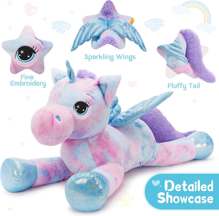 MorisMos Einhorn Kuscheltier gross XXL mit flügel, 110cm riesen Einhorn Stofftier Plüschtier, Gesche