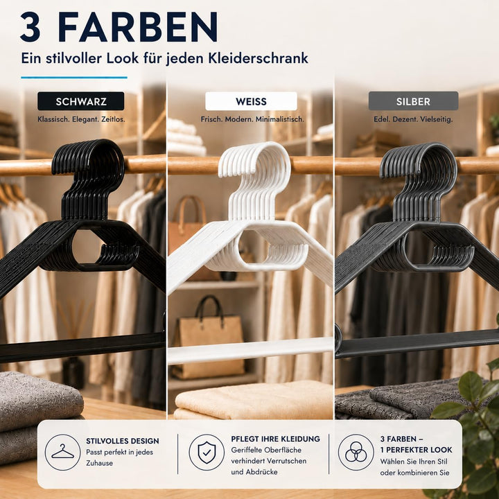 50 Kleiderbügel mit 360 Grad drehbaren Haken recycelter Kunststoff Bügel rutschfest, platzsparend, M
