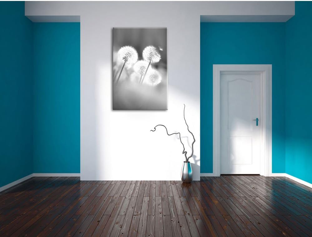 Pixxprint Pusteblumen im morgendlichen Wind Kunst B&W, Format: 100x70 auf Leinwand, riesige Bilder f