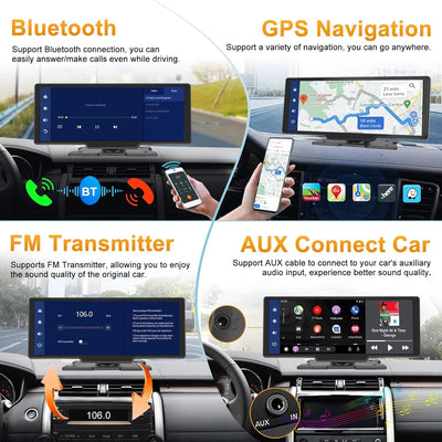 Podofo Neuestes Wireless Apple Carplay & Android Auto Tragbares Autoradio, 9.3 Zoll IPS Touchscreen