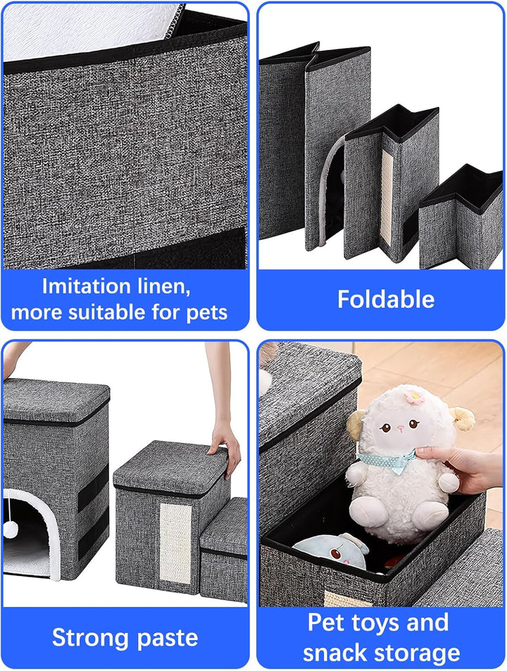 Hundetreppe für Kleine Hunde,43cm Hoch Haustiertreppe/Katzentreppe für Bett & Sofa, 3 Stufen Klappba