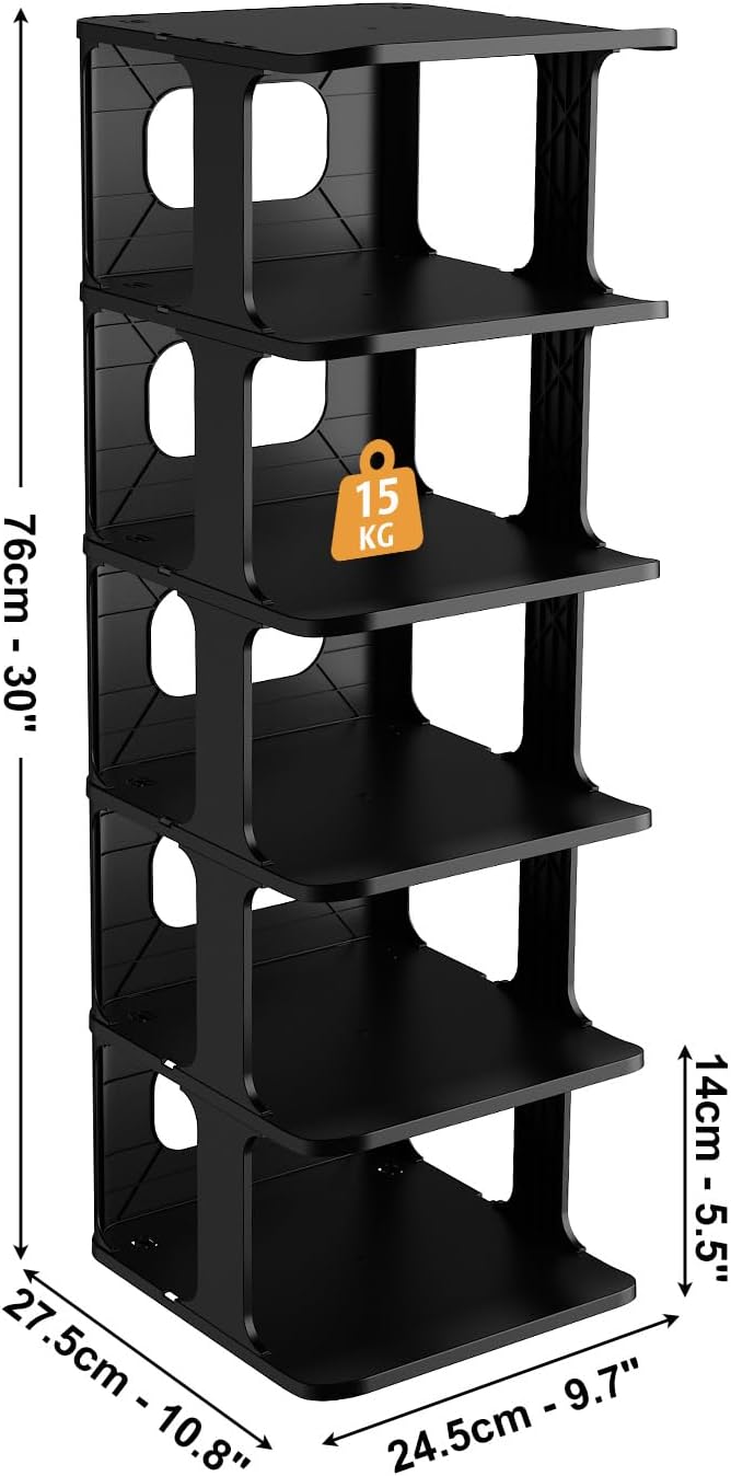 Ribelli Schuhregal 6 Ebenen, Schuhschrank Schmal, Stapelbar Klein Regal Hoch, Kunststoff Schuhablage