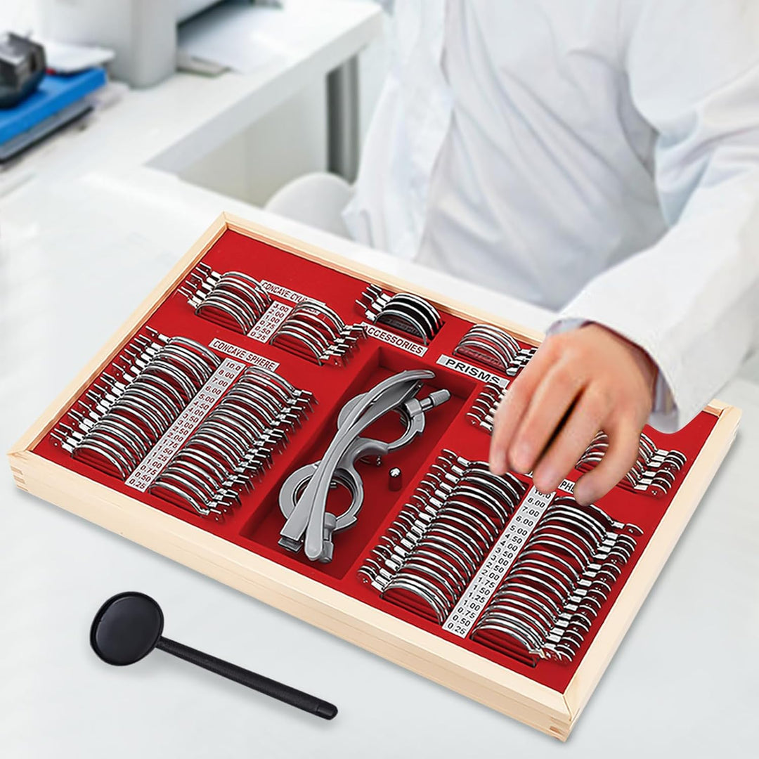 104Pcs Testlinsen-Set, 38x27x6cm Optisch Messbrille Linse Augenoptiker Metal Optometry Optical Trial
