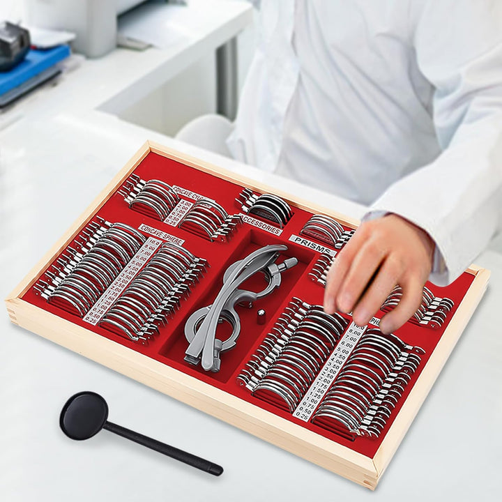 104Pcs Testlinsen-Set, 38x27x6cm Optisch Messbrille Linse Augenoptiker Metal Optometry Optical Trial