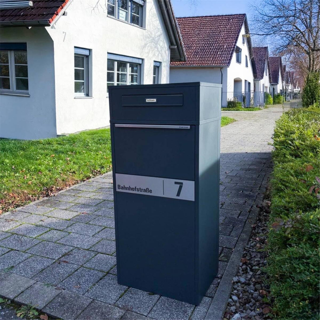 Metzler Briefkasten und Paketbox entnahme hinten, Paketbriefkasten rückseitig mit austauschbarem Nam