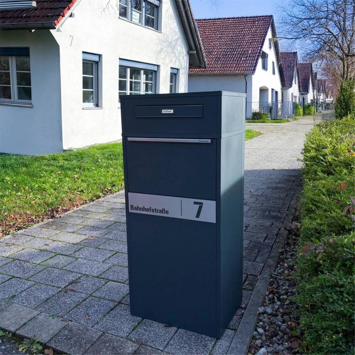 Metzler Briefkasten und Paketbox entnahme hinten, Paketbriefkasten rückseitig mit austauschbarem Nam