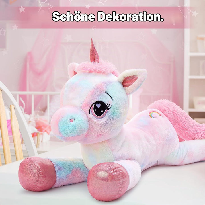MorisMos riesen Einhorn Kuscheltier XXL,110cm Pink Rosa gross Einhorn plüschtier Stofftier, Geburtst