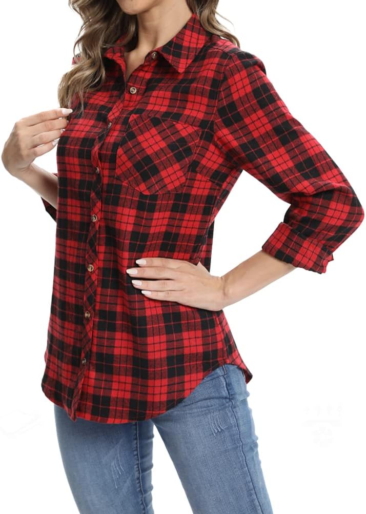 fuinloth Hemd Damen Kariert Trachtenbluse Plaid Langarmshirt Flanell Bluse Elegant Oberteile aus Bau