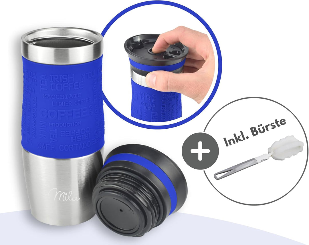 Milu Thermobecher Kaffee to go 370ml, 450ml Isolierbecher Kaffeebecher - 100% Auslaufsicher - Trinkb